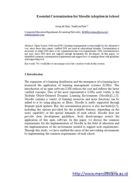 Essential Customization for Moodle Adoption in School Jeong Ah Kim', SunKyun Park 1 ' 2 Computer Education Department, Kwandong University, KOREA