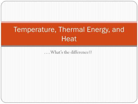 ….What’s the difference?? Temperature, Thermal Energy, and Heat.