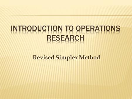 Introduction to Operations Research