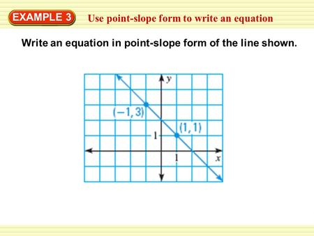 Use point-slope form to write an equation EXAMPLE 3 Write an equation in point-slope form of the line shown.