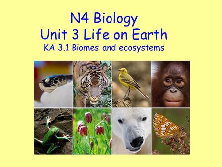 N4 Biology Unit 3 Life on Earth KA 3.1 Biomes and ecosystems.