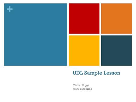 + UDL Sample Lesson Michel Higgs Mary Barbarino. + Grade 8: Standard 5.0 Objective: Analyze the institution of slavery and its influence in the United.