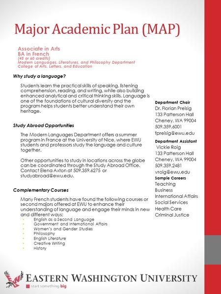 Major Academic Plan (MAP) Why study a language? Students learn the practical skills of speaking, listening comprehension, reading, and writing, while also.