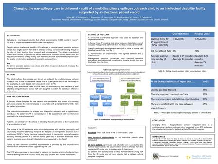 Changing the way epilepsy care is delivered - audit of a multidisciplinary epilepsy outreach clinic to an intellectual disability facility supported by.