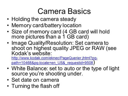 Camera Basics Holding the camera steady Memory card/battery location