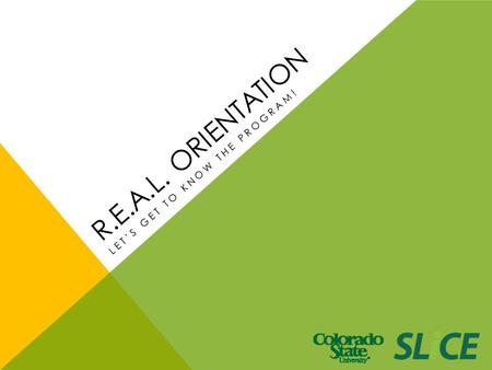 LET’S GET TO KNOW THE PROGRAM! R.E.A.L. ORIENTATION.