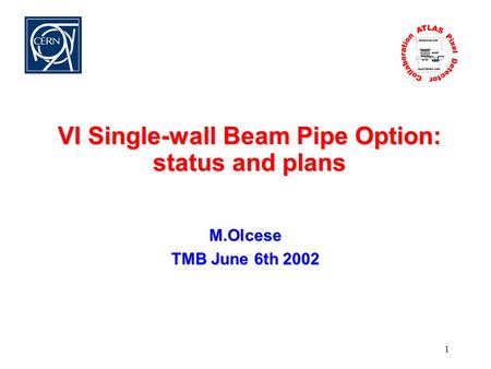 1 VI Single-wall Beam Pipe Option: status and plans M.Olcese TMB June 6th 2002.