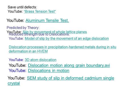 YouTube: SEM study of slip in deformed cadmium single crystalSEM study of slip in deformed cadmium single crystal Reduced Strength due to Dislocations: