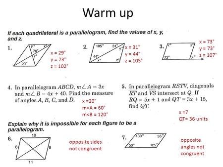 Warm up x = 29° y = 73° z = 102° x = 31° y = 44° z = 105° x = 73° y = 73° z = 107° x =20° m