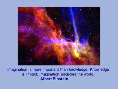 Imagination is more important than knowledge. Knowledge is limited. Imagination encircles the world. Albert Einstein.