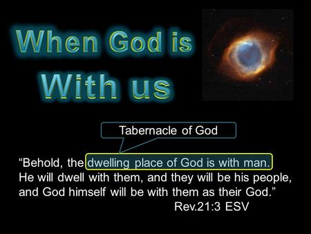 “Behold, the dwelling place of God is with man. He will dwell with them, and they will be his people, and God himself will be with them as their God.”