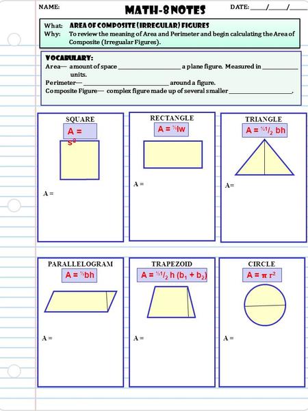 Vocabulary: Area— amount of space _________________________ a plane figure. Measured in ______________ units. Perimeter— __________________________________.