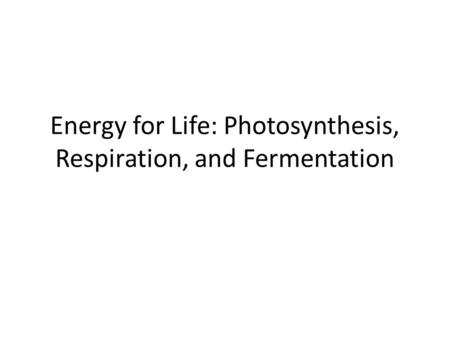 Energy for Life: Photosynthesis, Respiration, and Fermentation.