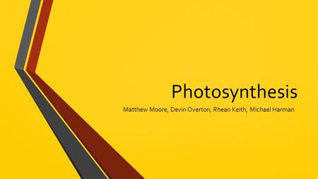 Photosynthesis Matthew Moore, Devin Overton, Rhean Keith, Michael Harman.