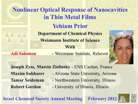 Nonlinear Optical Response of Nanocavities in Thin Metal Films Yehiam Prior Department of Chemical Physics Weizmann Institute of Science With Adi Salomon.