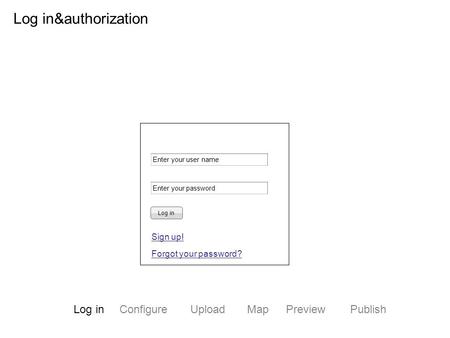 Enter your user name Enter your password Log in Forgot your password? Sign up! UploadMapPreviewPublishLog inConfigure Log in&authorization.