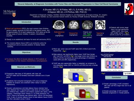 Visceral Adiposity at Diagnosis Correlates with Tumor Size and Metastatic Progression in Clear Cell Renal Carcinoma A Shuster, MD (1), M Patlas, MD (1),