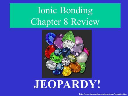 Ionic Bonding Chapter 8 Review JEOPARDY!