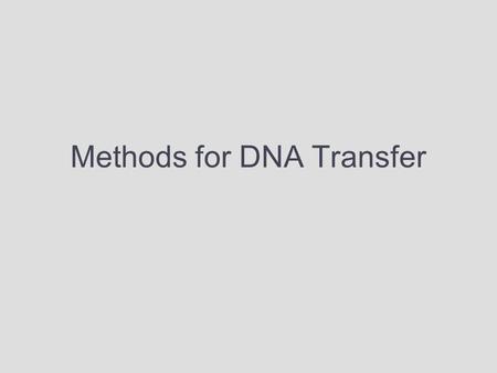 Methods for DNA Transfer. Transferring Genes Vectors are used to move genes around Plasmids, Bacteriophage, Cosmids, YACs, BACs, Viruses are used E. coli.