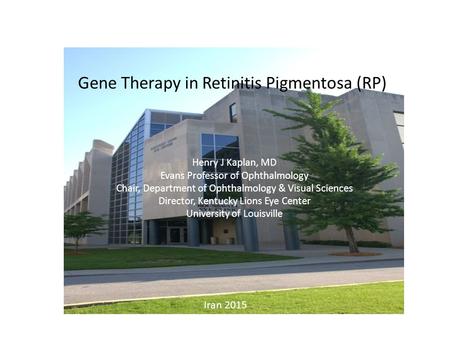 Gene Therapy in Retinitis Pigmentosa (RP) Henry J Kaplan, MD Evans Professor of Ophthalmology Chair, Department of Ophthalmology & Visual Sciences Director,