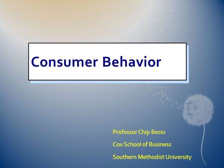 Consumer BehaviorConsumer Behavior Professor Chip Besio Cox School of Business Southern Methodist University.