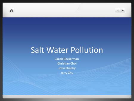 Salt Water Pollution Jacob Beckerman Christian Choi John Sheehy Jerry Zhu.