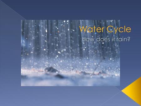 Water is made up of molecules. Water changes state (gas, liquid, solid) when it’s molecules are heated or cooled.