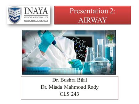 Presentation 2: AIRWAY Dr. Bushra Bilal Dr. Miada Mahmoud Rady CLS 243.