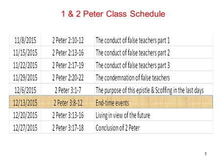 1 1 & 2 Peter Class Schedule. 2 8 But do not let this one fact escape your notice, beloved, that with the Lord one day is like a thousand years, and a.