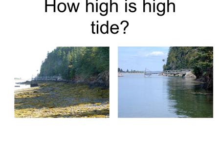 How high is high tide?. High tide Low tide 11.5’ vertical difference The height of the tide is the vertical distance measured from “mean low tide”