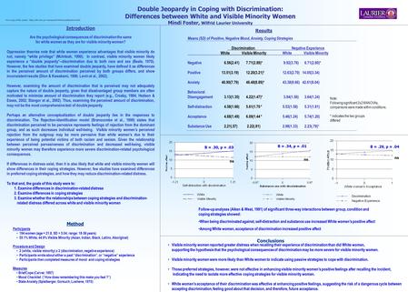 Double Jeopardy in Coping with Discrimination: Differences between White and Visible Minority Women Mindi Foster, Wilfrid Laurier University Introduction.