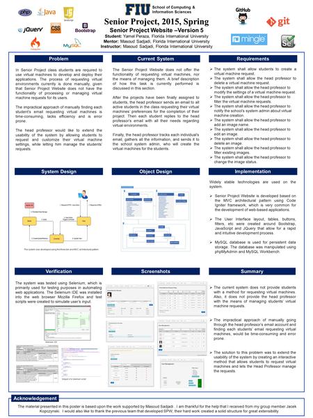 Senior Project, 2015, Spring Senior Project Website –Version 5 Student: Yamel Peraza, Florida International University Mentor: Masoud Sadjadi, Florida.