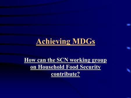 Achieving MDGs How can the SCN working group on Household Food Security contribute?