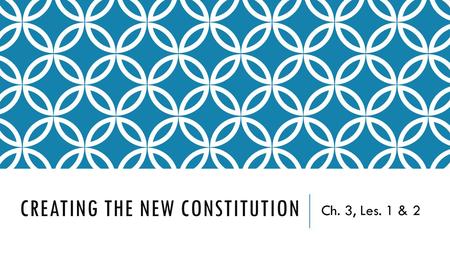 CREATING THE NEW CONSTITUTION Ch. 3, Les. 1 & 2. THE COUNTRY’S FIRST GOVERNMENTS  State Constitutions  Once the colonists declared independence, they.