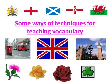 Some ways of techniques for teaching vocabulary. WAYS OF TEACHING VOCABULARY: The easiest way of presenting new words is by translation. Through pictures.