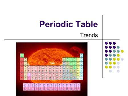 Periodic Table Trends. Trends of the Periodic Table: At the conclusion of our time together, you should be able to: 1. Give a trend across and down the.