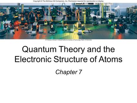 1 Chapter 7 Quantum Theory and the Electronic Structure of Atoms.