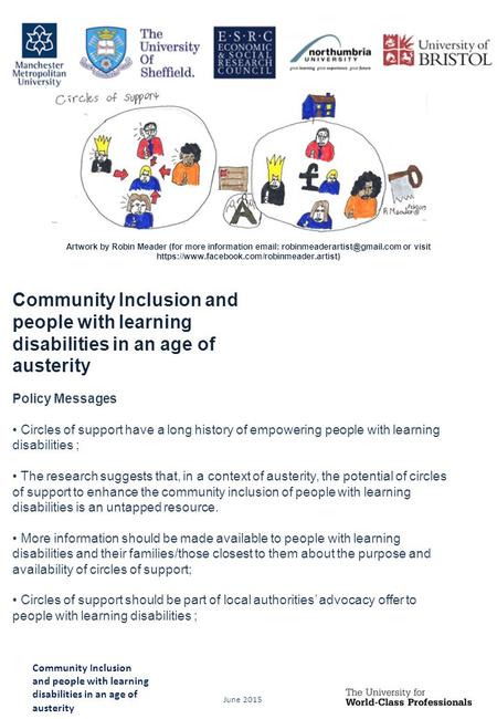 Community Inclusion and people with learning disabilities in an age of austerity Artwork by Robin Meader (for more information