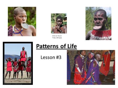 Patterns of Life Lesson #3 Click on Mursi Tribe, Ethiopia.