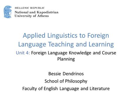 Applied Linguistics to Foreign Language Teaching and Learning