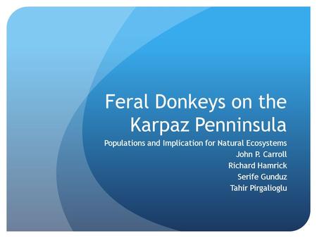 Feral Donkeys on the Karpaz Penninsula Populations and Implication for Natural Ecosystems John P. Carroll Richard Hamrick Serife Gunduz Tahir Pirgalioglu.