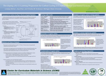 This research is supported in part by three grants from the National Science Foundation: Developing a research-based learning progression for the role.