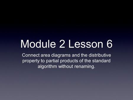 Module 2 Lesson 6 Connect area diagrams and the distributive property to partial products of the standard algorithm without renaming.