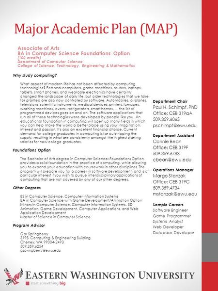 Major Academic Plan (MAP) Why study computing? What aspect of modern life has not been affected by computing technologies? Personal computers, game machines,