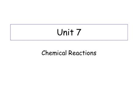 Unit 7 Chemical Reactions. Physical Vs. Chemical Change Physical changes= changes in form (phase), but not the identity of the substance ex: H 2 O (s)