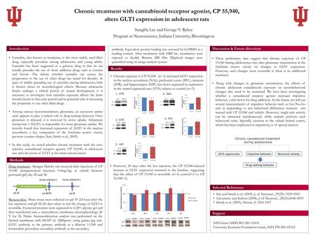 Chronic treatment with cannabinoid receptor agonist, CP 55,940, alters GLT1 expression in adolescent rats Introduction Methods Results Selected References.