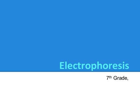 Electrophoresis 7 th Grade,. Learning Objectives Understanding how electrophoresis facilitates the separation of molecules Be familiar with the types.