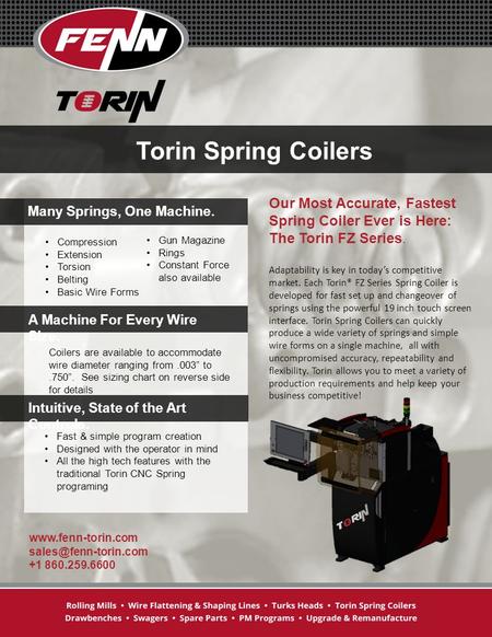 Torin Spring Coilers Compression Extension Torsion Belting Basic Wire Forms Gun Magazine Rings Constant Force also available Our Most Accurate, Fastest.