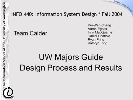 The Information School at the University of Washington INFO 440: Information System Design * Fall 2004 UW Majors Guide Design Process and Results Pei-Wen.