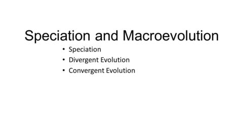 Speciation and Macroevolution